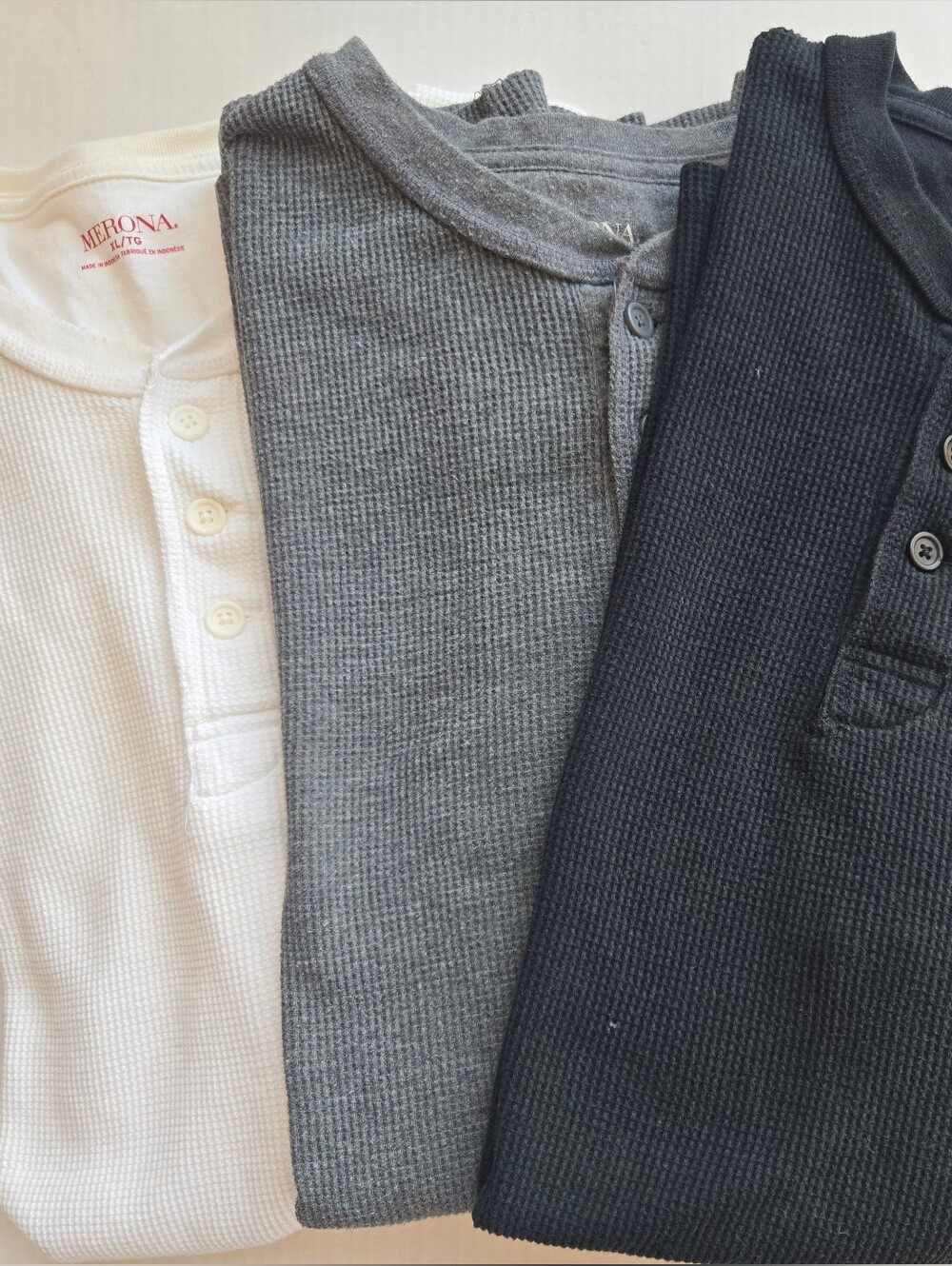 Merona Waffle-Knit Henley Trio — White, Gray & Black